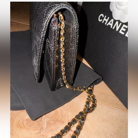 CHANEL CLASSIC BLACK CAVIAR LEATHER WOC WALLET ON THE CHAIN CROSSBODY BAG - Picture 5 of 14